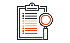 Icon of clipboard and magnifying glass